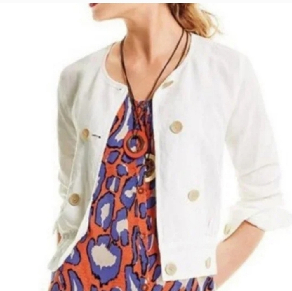 CAbi Piazza Linen Blend Cropped Jacket, sz Small